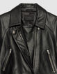 Blouson noir oversize cuir grain&eacute; esprit motard Femme-8