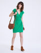 Robe encolure V drapée en crêpe verte femme-5