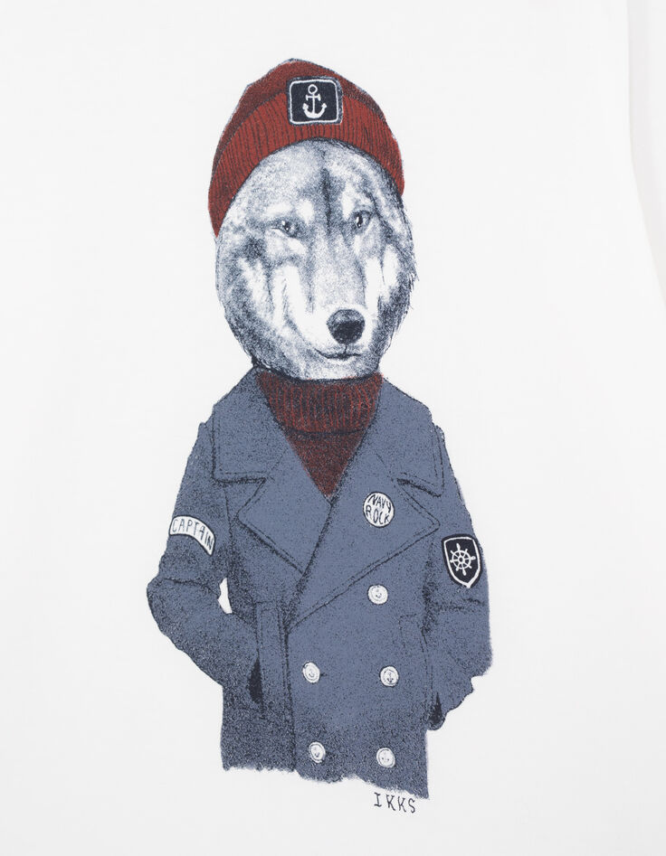 Wei&szlig;es Jungenshirt mit Hund mit M&uuml;tze -4
