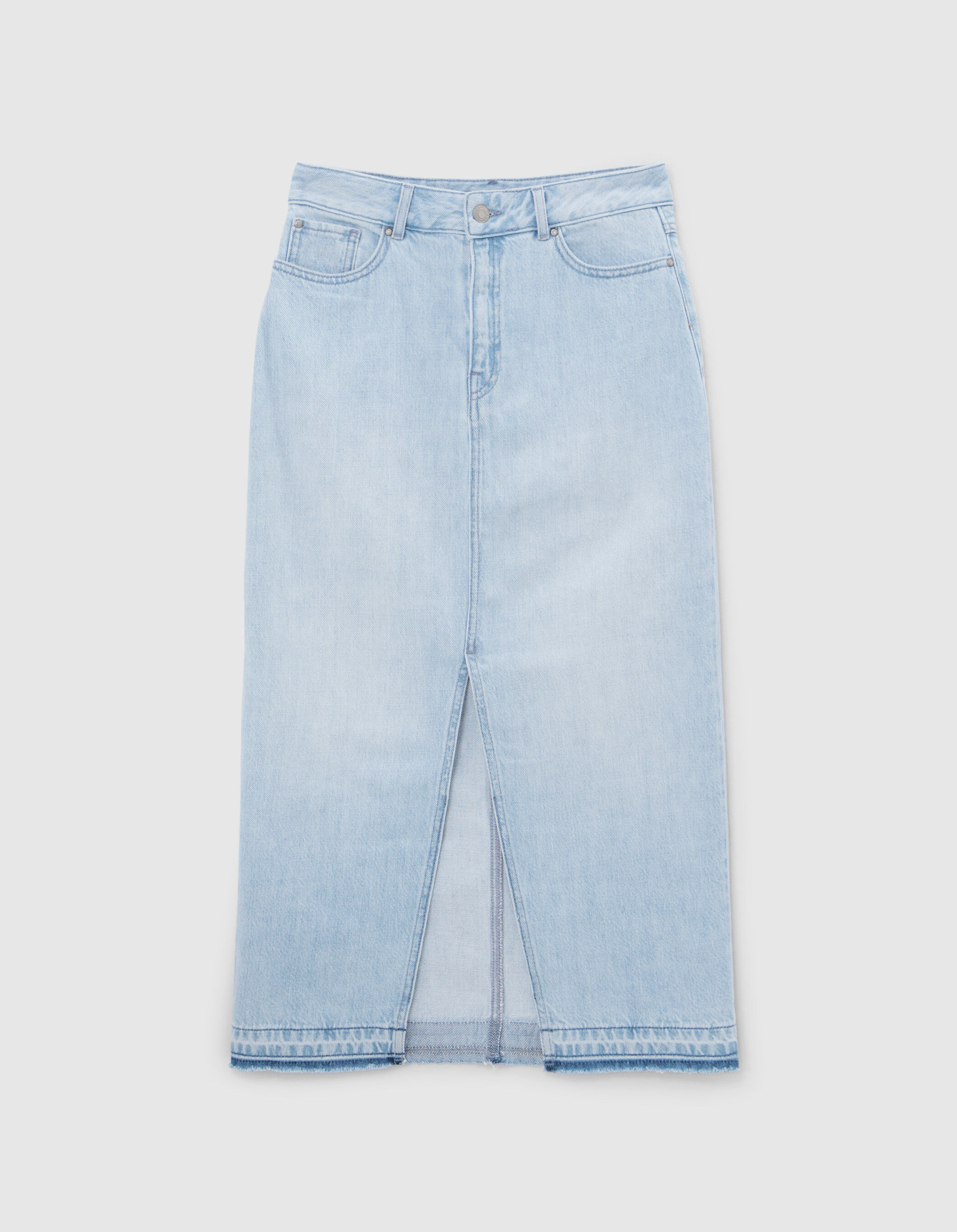 Jupe midi en jean light blue coton bio Femme IKKS