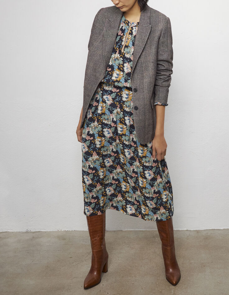 Robe midi en viscose Ecovero® imprimé fleurs retro femme-1