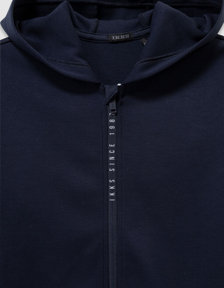 Boys’ navy zipped hooded cardigan with zip lettering-4
