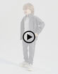 Boy's grey mixed-fabric cardigan with nylon quilted back-9