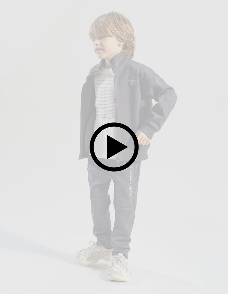 Boy's grey mixed-fabric cardigan with nylon quilted back-9