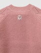 Girls’ pink knit sweater with jacquard sleeves-8 Girls’ pink knit sweater with jacquard sleeves-8