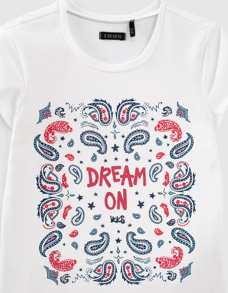 Girls’ optic white Paisley image T-shirt-2