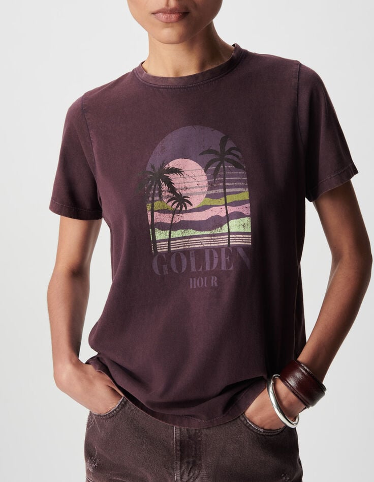 Tee-shirt col V magnum coton bio visuel palmiers Femme-4