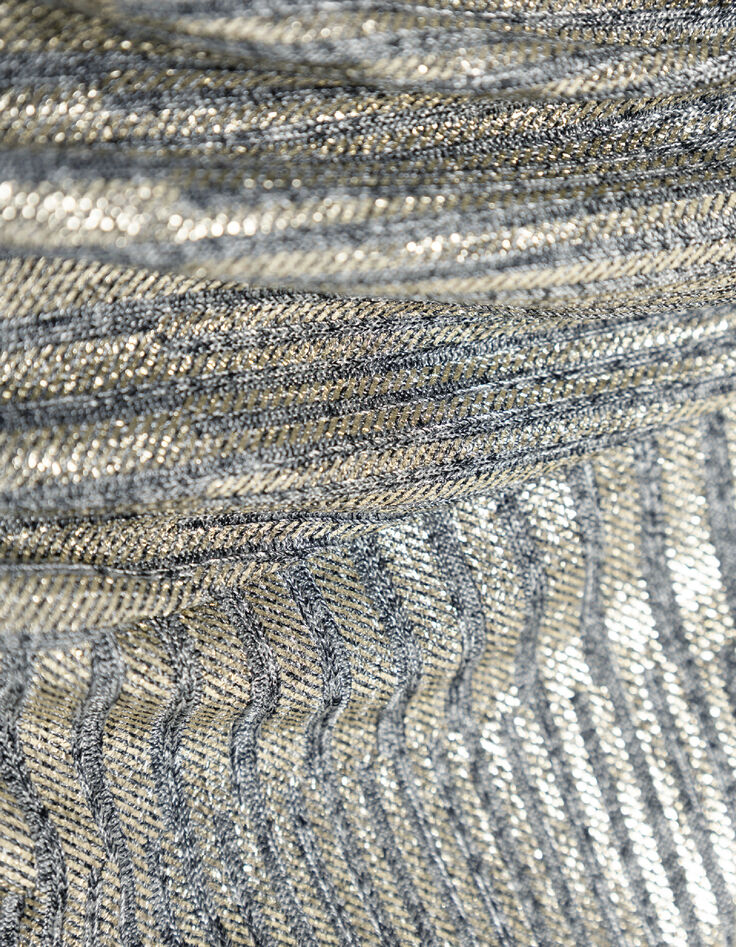 Vestido midi de punto de canal&eacute; plateado para mujer-9