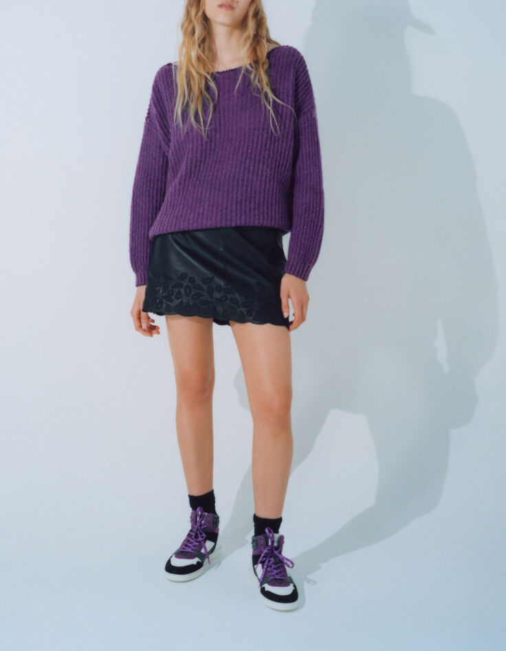 Jersey violeta punto acanalado y detalles lúrex mujer-7