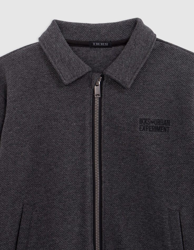 Cardigan zippé gris maille Ottoman broderie dos garçon-2 Cardigan zippé gris maille Ottoman broderie dos garçon-2