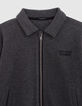 Cardigan zippé gris maille Ottoman broderie dos garçon-2 Cardigan zippé gris maille Ottoman broderie dos garçon-2