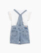 Ensemble robe salopette en jean et tee-shirt blanc fille-3