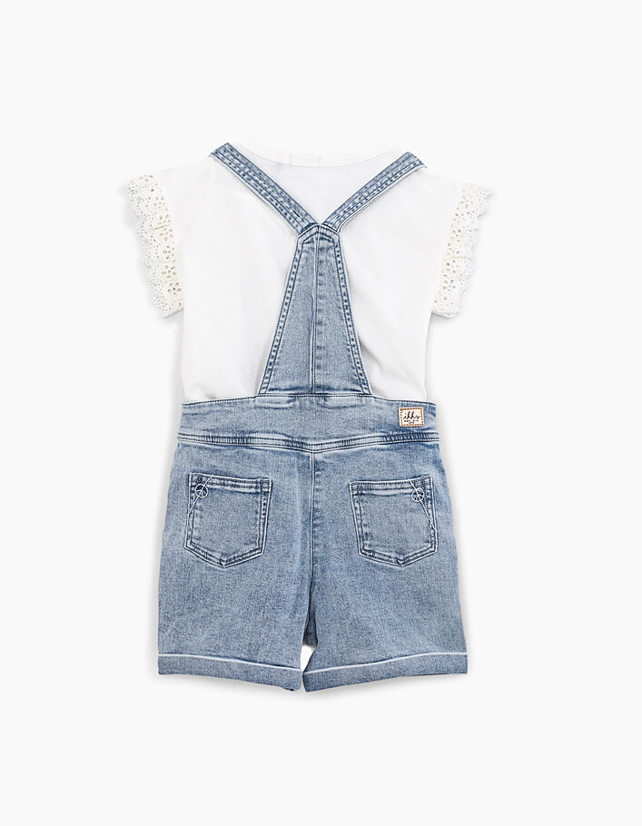 Girl’s denim dungaree-dress and white T-shirt outfit - IKKS