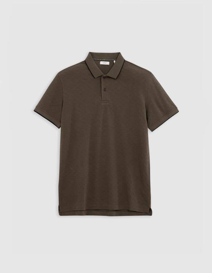 Khaki Herrenpolo, Biowolle, Jacquard-Relief, Schachbrett-6