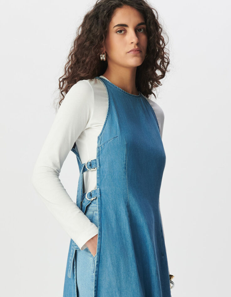 Robe longue en jean waterless ouverte côtés-6