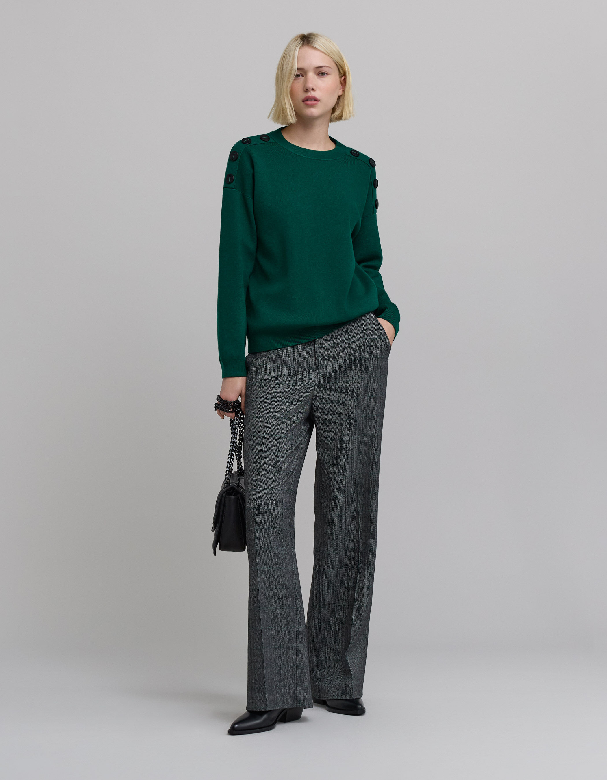 Jersey de punto verde de mujer con botones en los hombros IKKS