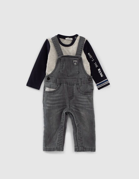 Baby boys' grey dungarees and two-tone T-shirt outfit