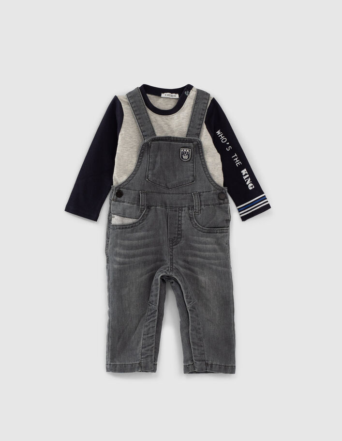 Baby boys' grey dungarees and two-tone T-shirt outfit - IKKS