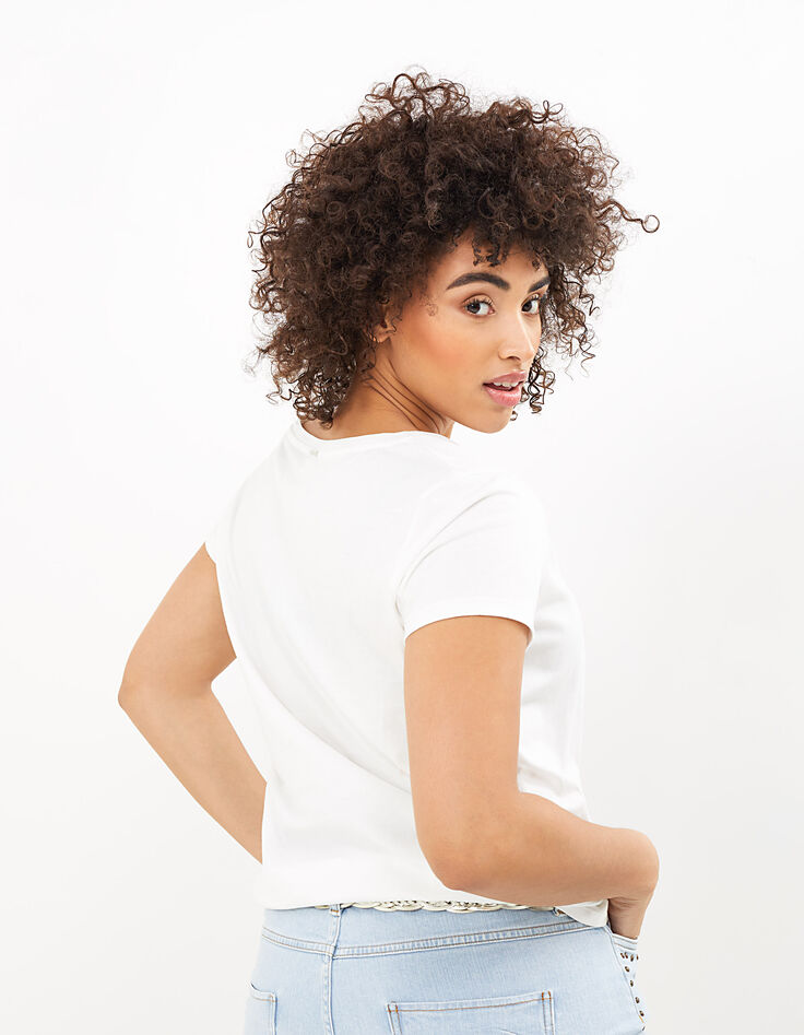 I.Code white organic T-shirt with slogan and exotic print-3