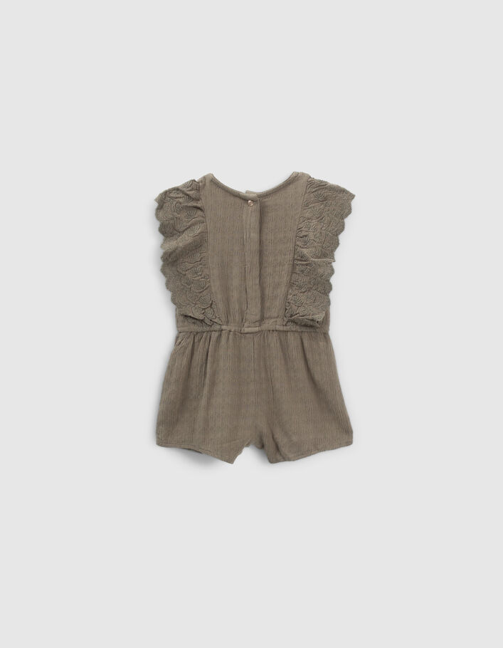 Baby girls’ khaki crepe playsuit with embroidered ruffles - IKKS