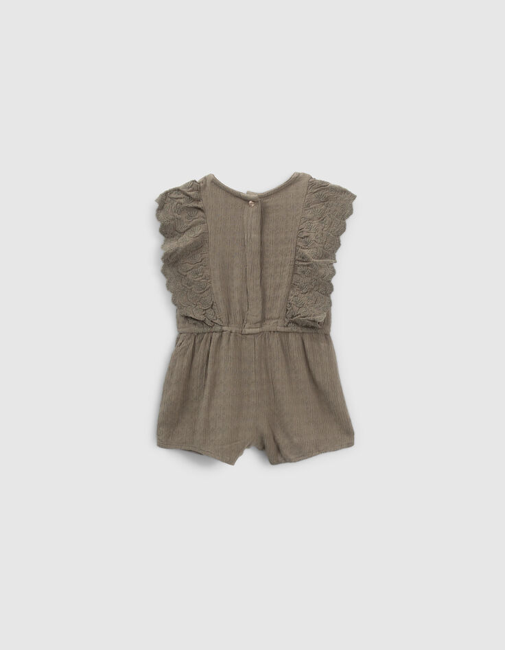 Combi courte kaki crépon à volants brodés bébé fille-2
