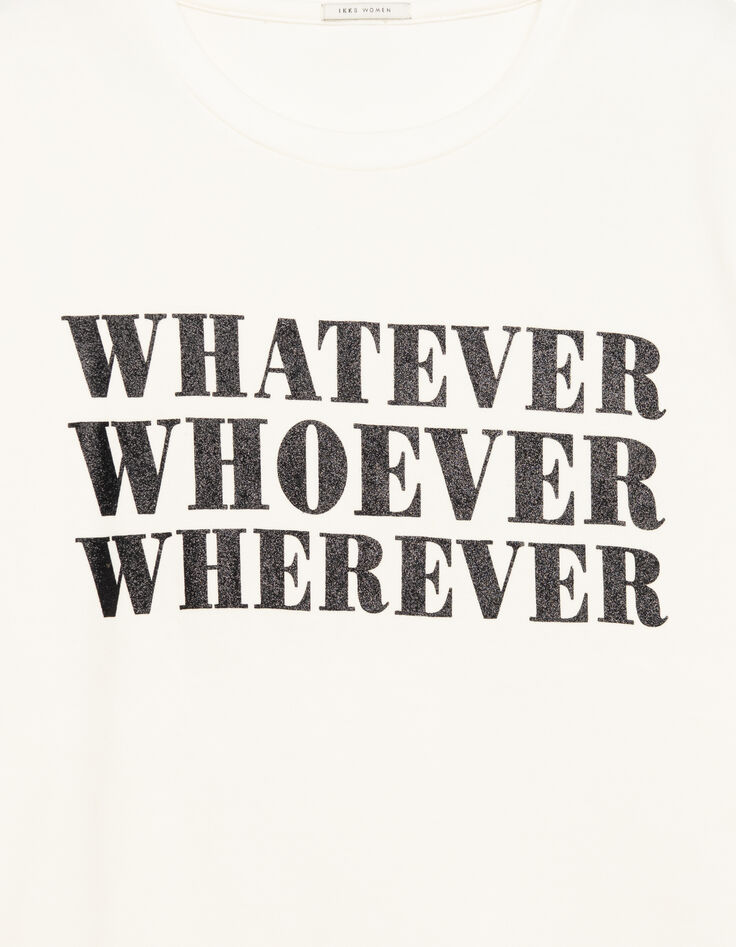 Tee-shirt blanc message paillettes noires Femme-7
