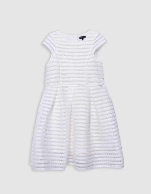 Robe patineuse blanche rayures ajourées dentelle fille - IKKS