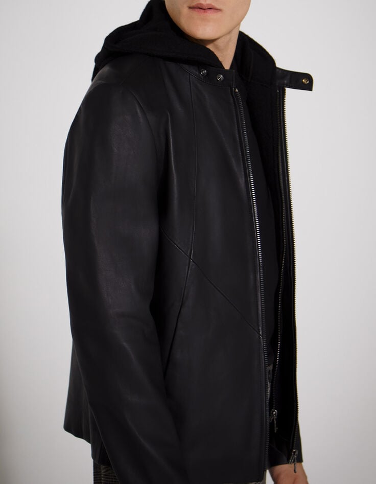 Men’s black leather jacket with seaming-5