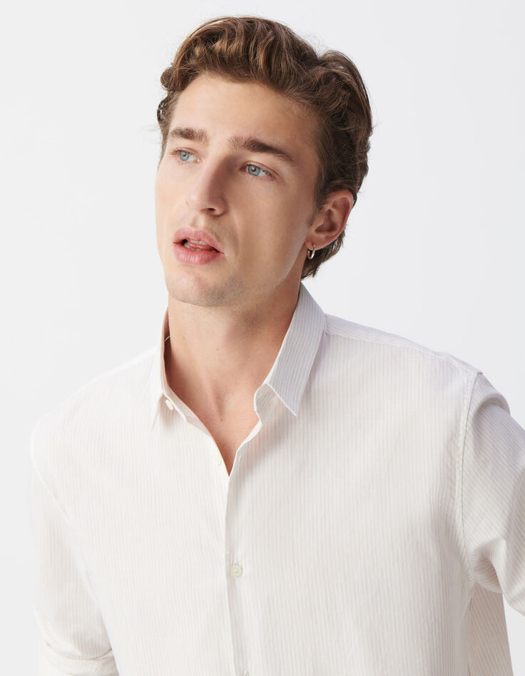 Chemise SLIM beige motif rayures aquarellées Homme-5