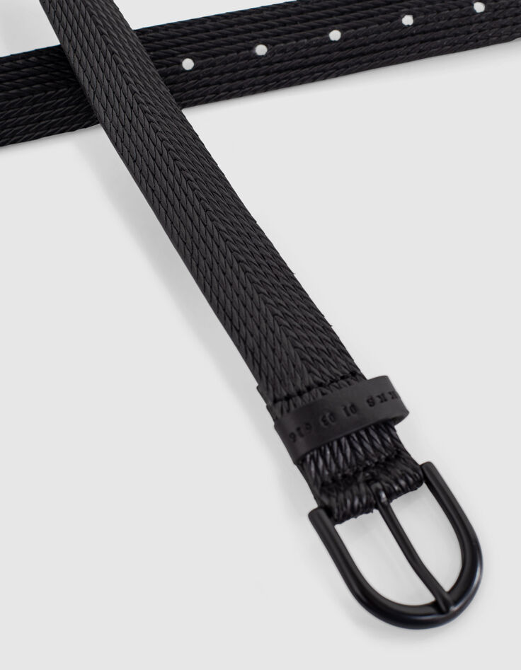 Ceinture noire en cuir relief tressage Homme-4