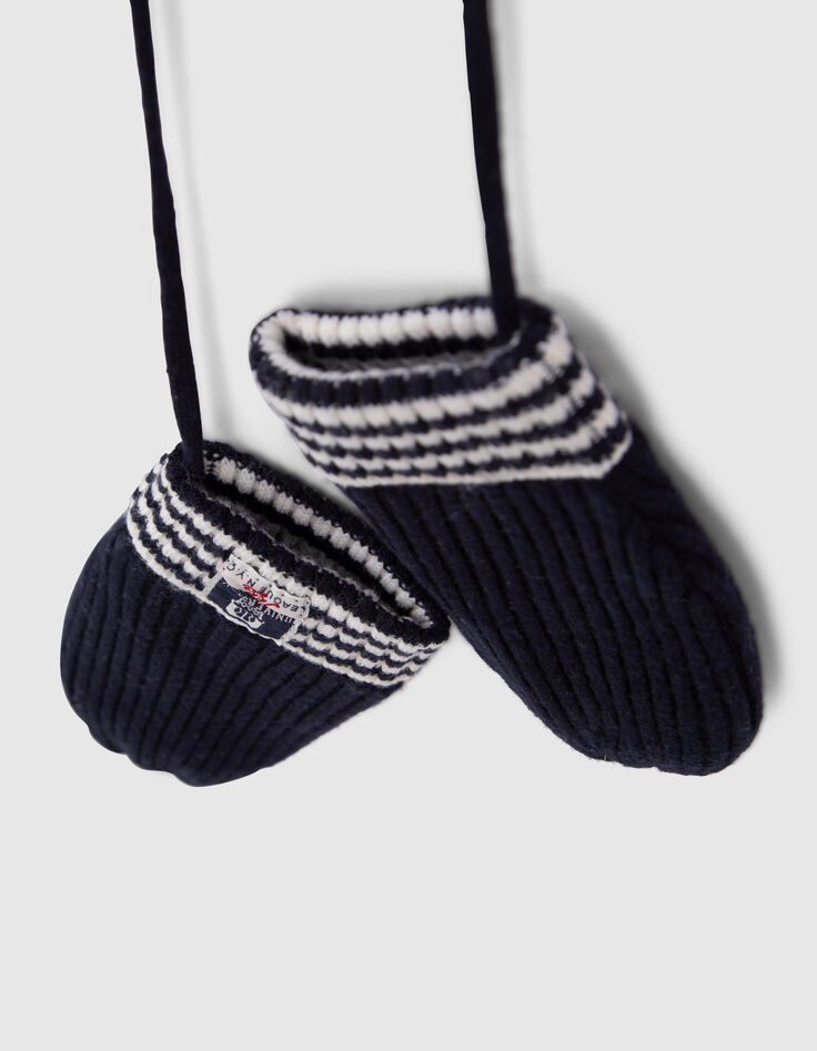 Moufles marine en tricot côtelé bébé garçon-5