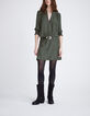 Women’s khaki upcycled satin dress with drawstring waist-1
