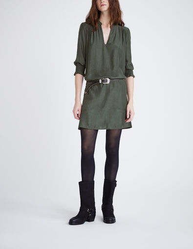 Women’s khaki upcycled satin dress with drawstring waist - IKKS
