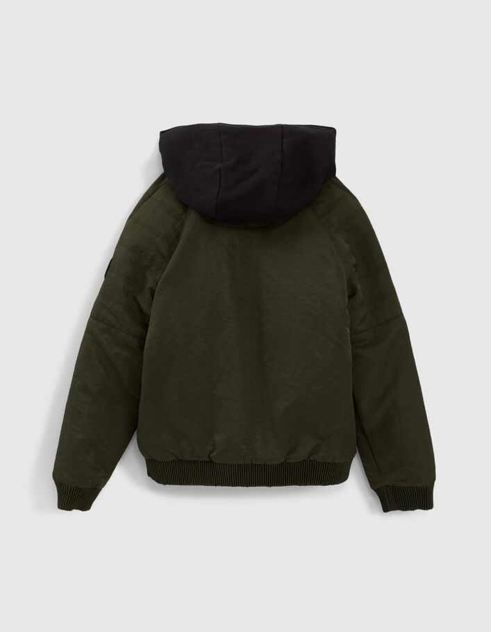 Bomber kaki fourré capuche molleton noir garçon-4