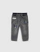 Light grey jeans knitlook met patches babyjongens -1