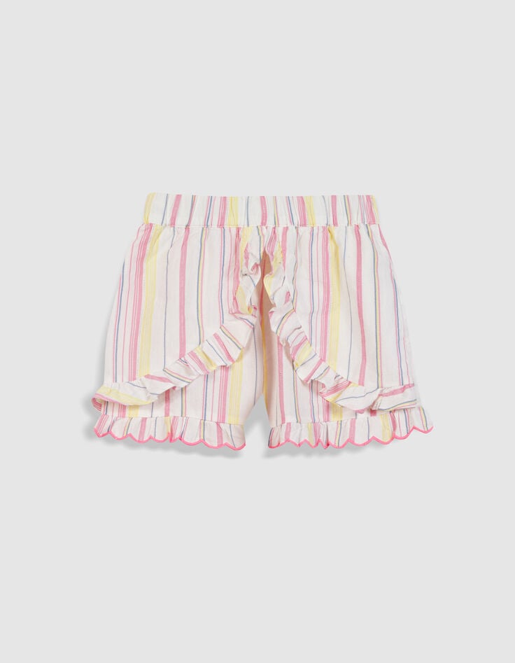 Rosa Shorts mit R&uuml;schen und Streifenmuster f&uuml;r M&auml;dchen-1