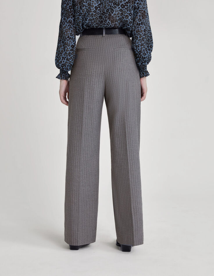 Pantalon de costume flare gris à rayures tennis Femme-3