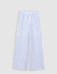 Pantalon LARGE blanc rayures bleues fille-4