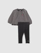 Ensemble 2-en-1 blouse vichy et leggings gris b&eacute;b&eacute; fille-5