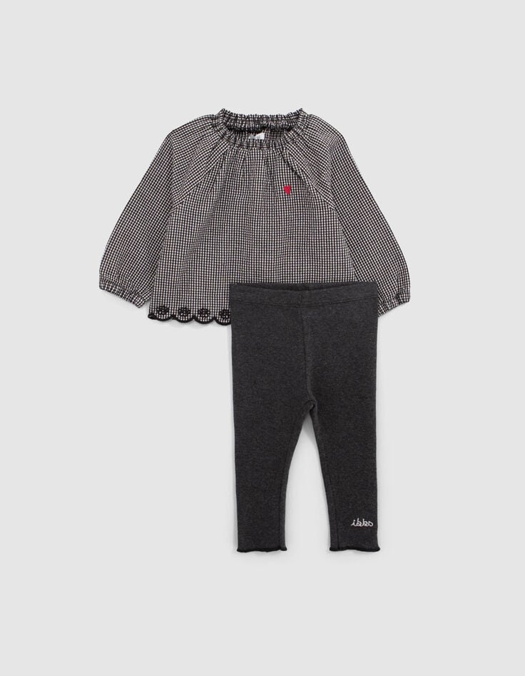 Ensemble 2-en-1 blouse vichy et leggings gris b&eacute;b&eacute; fille-5