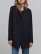 Women's black pea jacket with closed tailoring collar-9