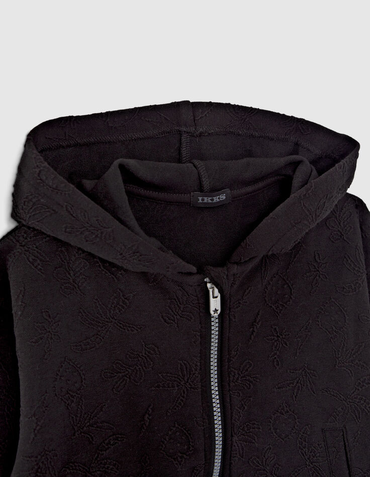 Schwarze Sweatstoff-Mädchenjacke mit Dschungel-Rock-Motiv-4