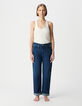 Damesblauwe boyfriendjeans met bijsnijding-2