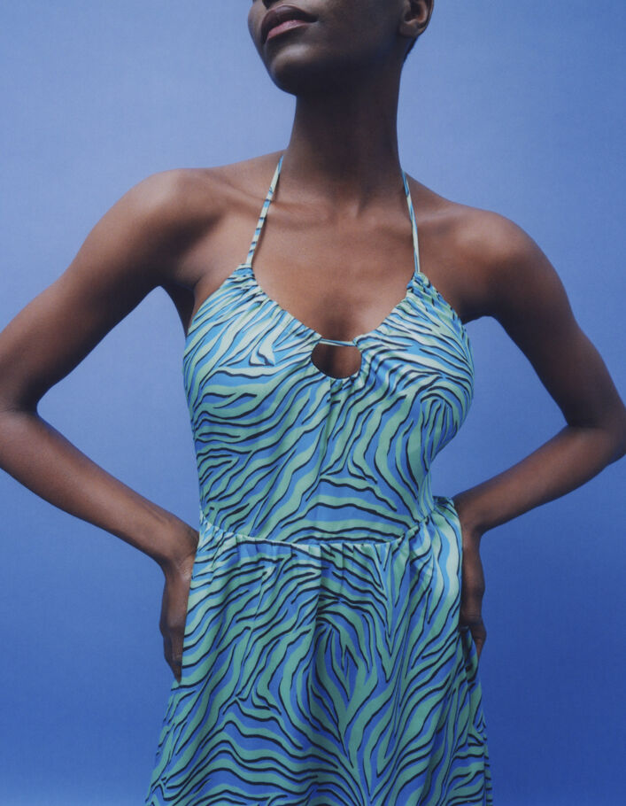 Women’s turquoise zebra print backless long dress - IKKS
