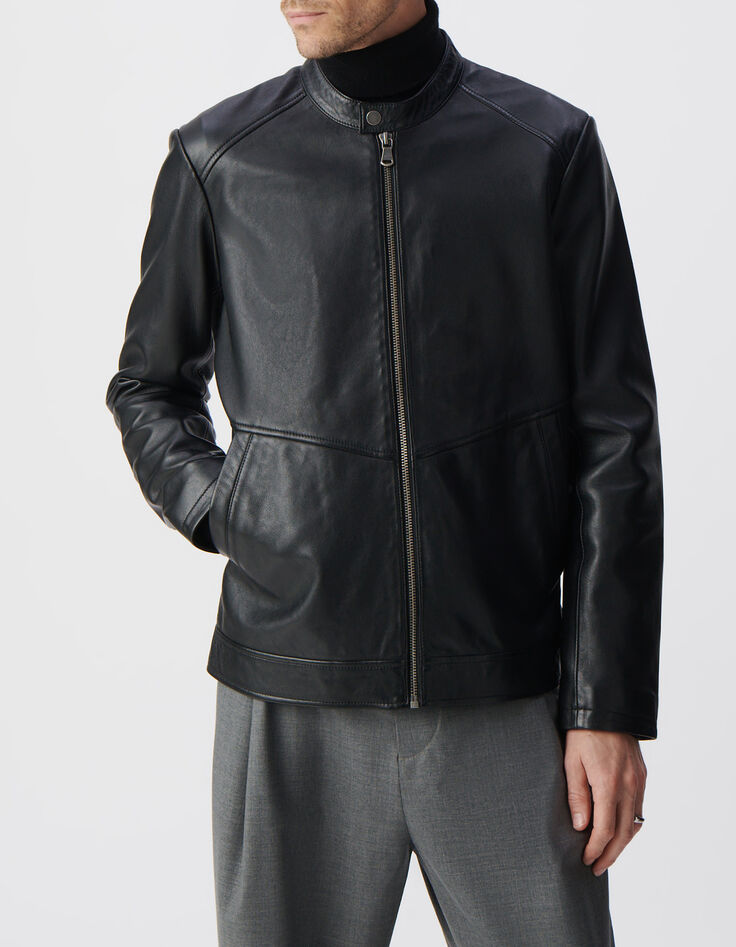 Men's black leather jacket-1
