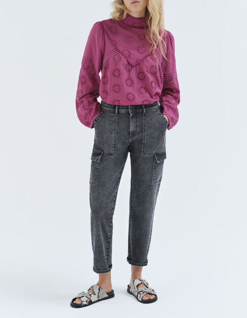 Grijze cropped battlejeans klepzakken dames