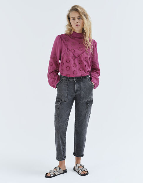 Women’s grey cropped combat jeans with flap pockets
