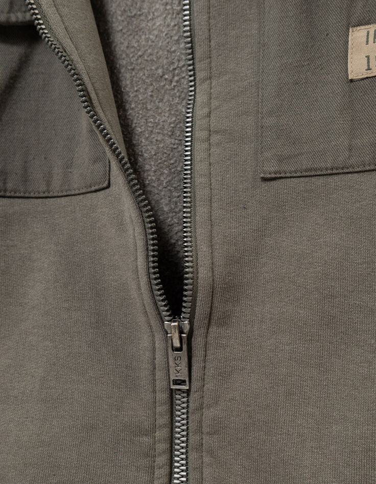 Cardigan à capuche zippé kaki poches bi-matières garçon-7 Cardigan à capuche zippé kaki poches bi-matières garçon-7