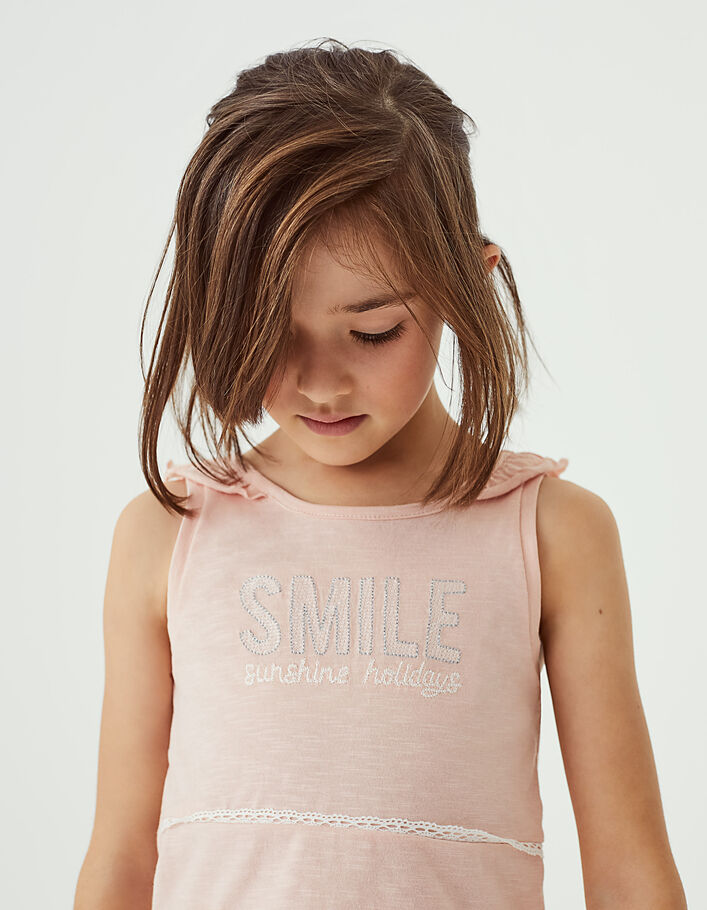 Top rosa empolvado bordado SMILE niña - IKKS