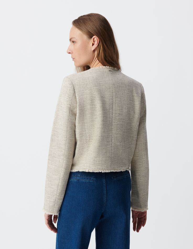 Short beige tweed jacket Women-4